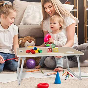 Laptop Bed Tray Table with Handle Folding Laptop Desk Laptop Bed Desk Stand Standing Table with Foldable Legs Couch Table Bed Desk Reading Stand Foldable Lap Table for Sofa Couch Floor(Wood-Color)