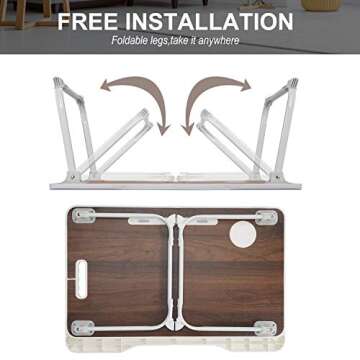 Laptop Bed Tray Table with Handle Folding Laptop Desk Laptop Bed Desk Stand Standing Table with Foldable Legs Couch Table Bed Desk Reading Stand Foldable Lap Table for Sofa Couch Floor(Wood-Color)