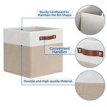 Temary Fabric Storage Cubes 12 Inch Cube Storage Bins 4Pack Empty Gift Baskets Storage Baskets for Organizing, Collapsible Fabric Bins for Shelves, Closets, Nursery (White & Khaki)