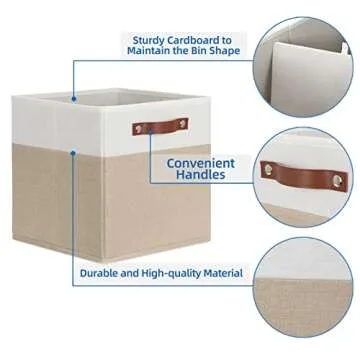 Temary Fabric Storage Cubes 12 Inch Cube Storage Bins 4Pack Empty Gift Baskets Storage Baskets for Organizing, Collapsible Fabric Bins for Shelves, Closets, Nursery (White & Khaki)