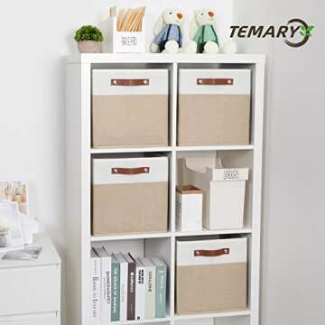 Temary Fabric Storage Cubes 12 Inch Cube Storage Bins 4Pack Empty Gift Baskets Storage Baskets for Organizing, Collapsible Fabric Bins for Shelves, Closets, Nursery (White & Khaki)