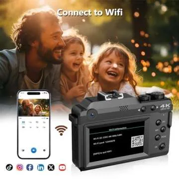 4K Digital Camera for Photography 48MP with WiFi 2 Batteries 32G TF Card,Vlogging Camera 18X Digital Zoom Auto Focus,Cameras Built in Microphone and Speaker