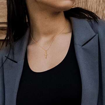 KELORIS PATH Gold Layered Initial Cross Necklace, 14K Gold Plated Layering Square Letter Pendant Figaro Chain Cross Choker from A-Z Capital Jewelry for Women(Letter J)