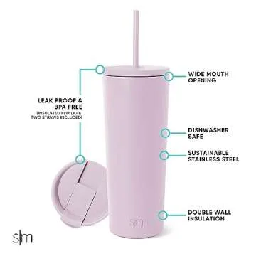 Simple Modern Insulated Tumbler with Lid and Straw | Iced Coffee Cup Reusable Stainless Steel Water ...