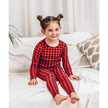 Cute Toddler Buffalo Check Pajama Set for Kids Sleepwear