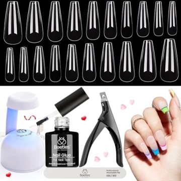 Beetles Gel Nail Kit Easy Nail Extension Set Beetles Gel X Pre shaped Long Coffin Soft Gel Nail Tips...