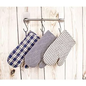 High End Home 3 Piece Oven Mitt Set - Kitchen Mittens 6.5 x 11 Inch Navy Blue