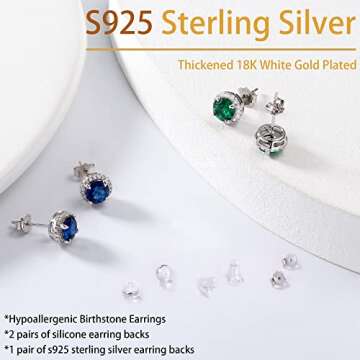 SMILEST Valentines Day Gifts for Her - Halo Birthstone Earrings for Women Wife, 925 Sterling Silver Earrings Amethyst Ruby Topaz Birthstone Stud Earrings Anniversary Birthday Gifts for Women Mom Wife