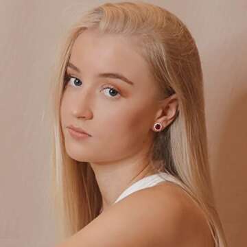 SMILEST Valentines Day Gifts for Her - Halo Birthstone Earrings for Women Wife, 925 Sterling Silver Earrings Amethyst Ruby Topaz Birthstone Stud Earrings Anniversary Birthday Gifts for Women Mom Wife