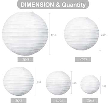 BEISHIDA 10Pcs White Paper Lanterns Decorative Chinese/Japanese Hanging Round Paper Lanterns Lamp fo...