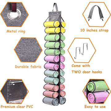 Legging Storage Bag Storage Hanger Can Holds 24 Leggings or Shirts Jeans Compartment Storage Hanger, Foldable Leggings Organizer Clothes Portable Closets Roll Holder(Grey)