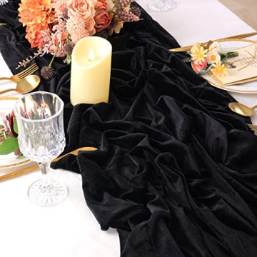 LINXTAR Luxurious Black Velvet Table Runner 10ft - Elegant Wedding & Party Decor