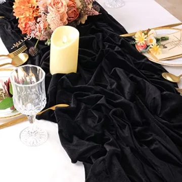 LINXTAR Luxurious Black Velvet Table Runner 10ft - Elegant Wedding & Party Decor