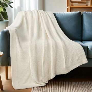PAVILIA Super Soft Throw Blanket for Couch, Fluffy Cozy Lightweight Cream Blanket, Fuzzy Warm Knit B...