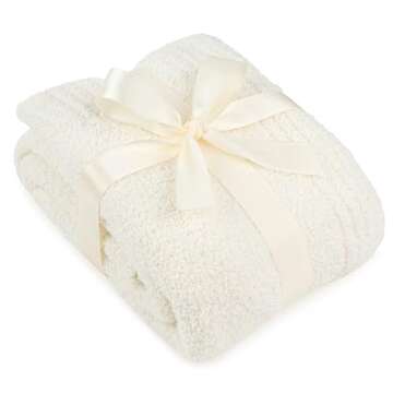 PAVILIA Super Soft Throw Blanket for Couch, Fluffy Cozy Lightweight Cream Blanket, Fuzzy Warm Knit Blanket for Bed Sofa, Beige, 50x60