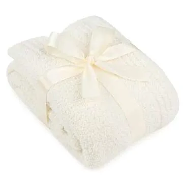 PAVILIA Super Soft Throw Blanket for Couch, Fluffy Cozy Lightweight Cream Blanket, Fuzzy Warm Knit Blanket for Bed Sofa, Beige, 50x60