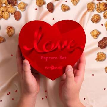 Valentines Gifts Gourmet Popcorn Gift Set For Women, Gift for Her in Heart-Shaped Box, Gluten-Free Caramel Popcorn with Candied Nuts, Kosher