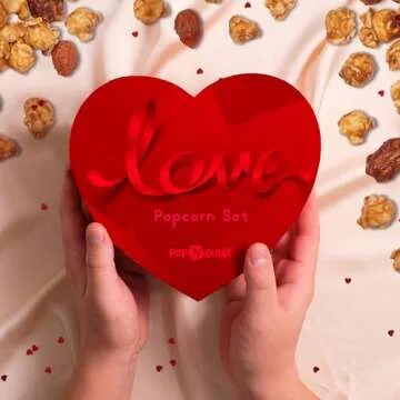 Valentines Gifts Gourmet Popcorn Gift Set For Women, Gift for Her in Heart-Shaped Box, Gluten-Free Caramel Popcorn with Candied Nuts, Kosher
