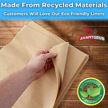 Eco Friendly, Grease Proof 12" x 12" Deli Wrap 100 Pk. Best Kraft Food Wrapping Paper Sheets for Pic...