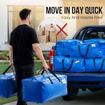 TAILI Heavy Duty Moving Bags, Clothing Storage Bags with Sturdy Zipper and Strong Handles, Blue Clothes Storage Bins, Extra Large Tote for Moving Supplies, Better than Boxes (4-Pack)