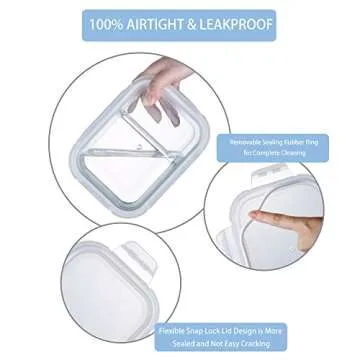 Bayco 10 Pack Glass Meal Prep Containers 2 Compartment, Glass Food Storage Containers with Lids, Airtight Glass Lunch Bento Boxes, BPA-Free & Leak Proof (10 lids & 10 Containers) - White