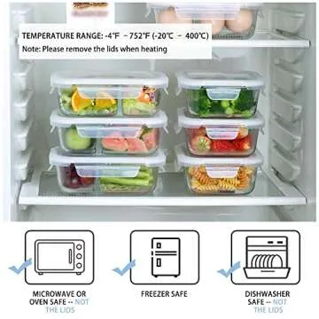 Bayco 10 Pack Glass Meal Prep Containers 2 Compartment, Glass Food Storage Containers with Lids, Airtight Glass Lunch Bento Boxes, BPA-Free & Leak Proof (10 lids & 10 Containers) - White