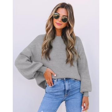ZESICA Women's Oversized Knit Pullover Sweater in Grey