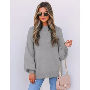 ZESICA Women's Oversized Knit Pullover Sweater in Grey