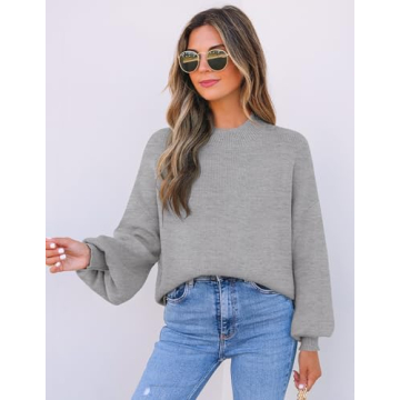 ZESICA Women's Oversized Knit Pullover Sweater in Grey
