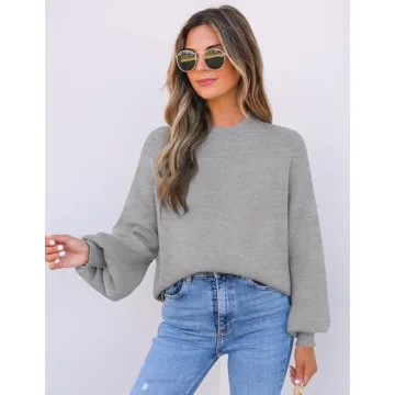 ZESICA Women's Oversized Knit Pullover Sweater in Grey