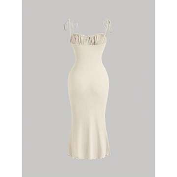 Verdusa Women's Ruched Knot Front Tie Shoulder Sleeveless Fishtail Bodycon Cami Dress