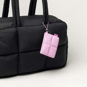 Comfyable Cute Puffy Coin Purse Pouch Change Holder For Women, Small Organizer with ID Window, Magnetic Closure, Water-repellent, Storage for Coin, Airpods, Lipstick, Card, Lavender Pink