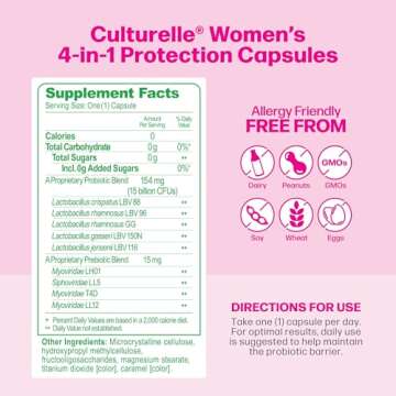 Culturelle 4-in-1 Probiotics for Women, Daily Probiotic & Prebiotic Supplement to Support Vaginal He...