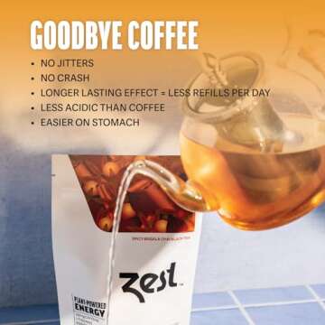 Zest 150mg High Caffeine Energy Leaf Blend - Spicy Masala Chai Black Tea - 20 Pack Bag - All Natural...