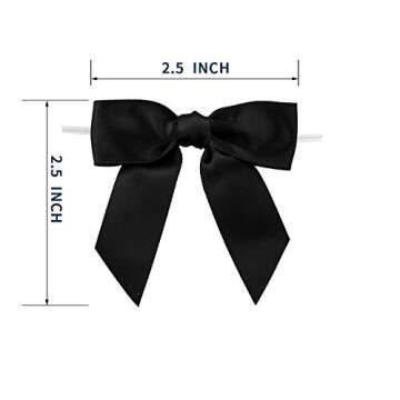 7Rainbows 30pcs Boutique 2.5" Black Satin Ribbon Twist Tie Bows for Tying Up Packages Gift Wrapping