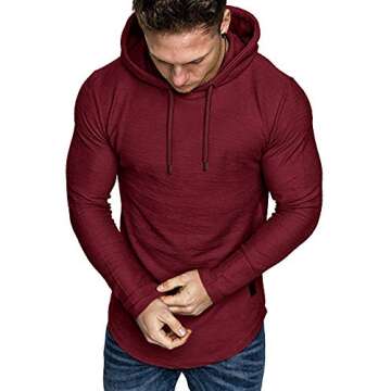 Lexiart Mens Fashion Athletic Hoodie Red Casual Sweatshirt for Sports