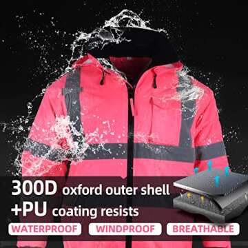 VENDACE Hi Vis Reflective Safety Winter Bomber Jacket Hoodie for Women ANSI High Visibility Pink Quilted Lining Jacket (Pink,XL)