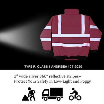 VENDACE Hi Vis Reflective Safety Winter Bomber Jacket Hoodie for Women ANSI High Visibility Pink Quilted Lining Jacket (Pink,XL)