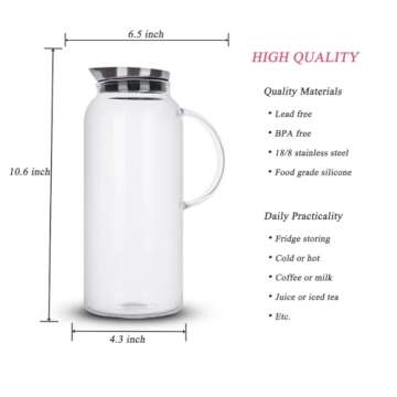 Stylish 68 Ounces Glass Pitcher with Stainless Steel Lid