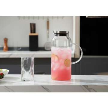 Stylish 68 Ounces Glass Pitcher with Stainless Steel Lid