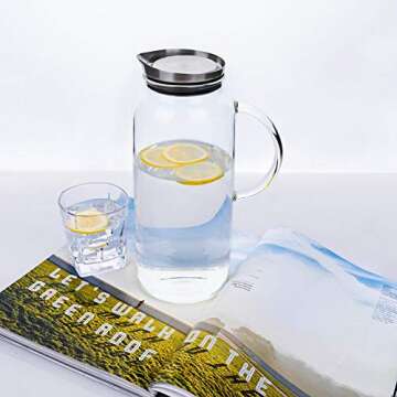 Stylish 68 Ounces Glass Pitcher with Stainless Steel Lid