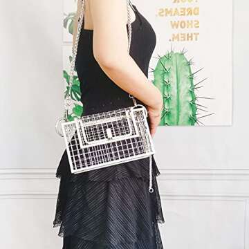 JUBOO PARADISE Silver Cage Evening Purse for Women