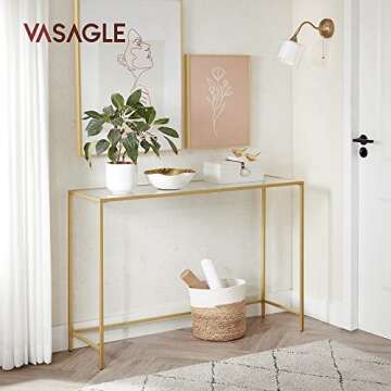 VASAGLE 47.2 Inches Console Table, Tempered Glass Sofa Table, Modern Entryway Table, Sturdy Metal Fr...