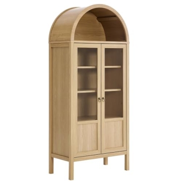 Modway EEI-6638-OAK Tessa Tall Arched Storage Display Cabinet, Oak