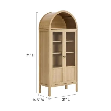 Modway EEI-6638-OAK Tessa Tall Arched Storage Display Cabinet, Oak