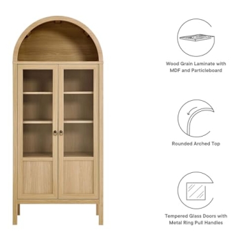 Modway EEI-6638-OAK Tessa Tall Arched Storage Display Cabinet, Oak