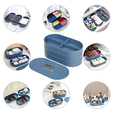 Yesesion Blue Plastic Cable Organizer with Lid, Stackable