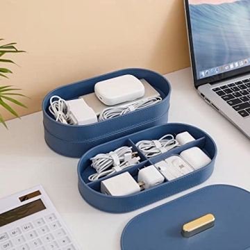 Yesesion Blue Plastic Cable Organizer with Lid, Stackable