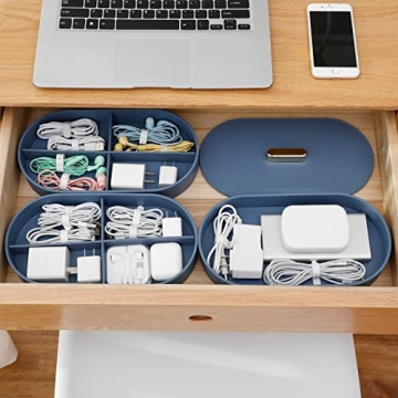 Yesesion Blue Plastic Cable Organizer with Lid, Stackable