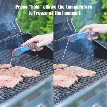 Meat Thermometer Digital Cooking Thermometer Instant Read Oven Thermometer Built-in Folding Probe, LCD, Calibration Function for Kitchen Cooking，BBQ Outside Grill Accessories, Dark